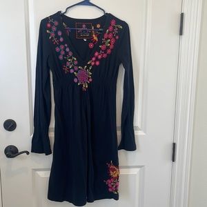 Johnny Was V-Neck Embroidered Fit & Flare Dress Black Women Size S